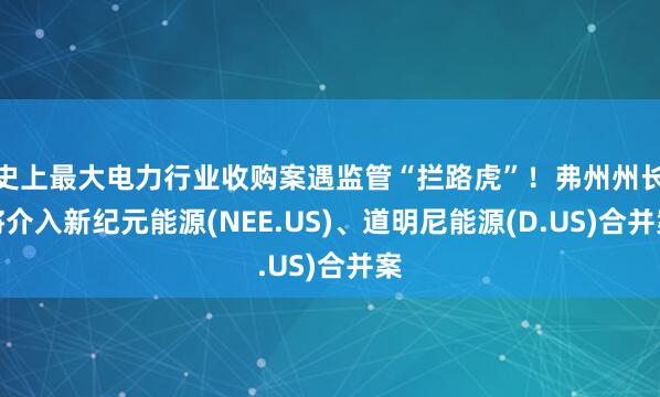 史上最大电力行业收购案遇监管“拦路虎”！弗州州长将介入新纪元能源(NEE.US)、道明尼能源(D.US)合并案