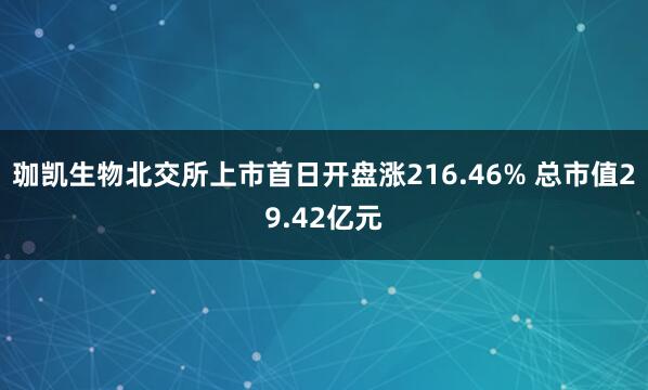 珈凯生物北交所上市首日开盘涨216.46% 总市值29.42亿元